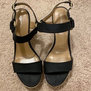 Black wedge sandals